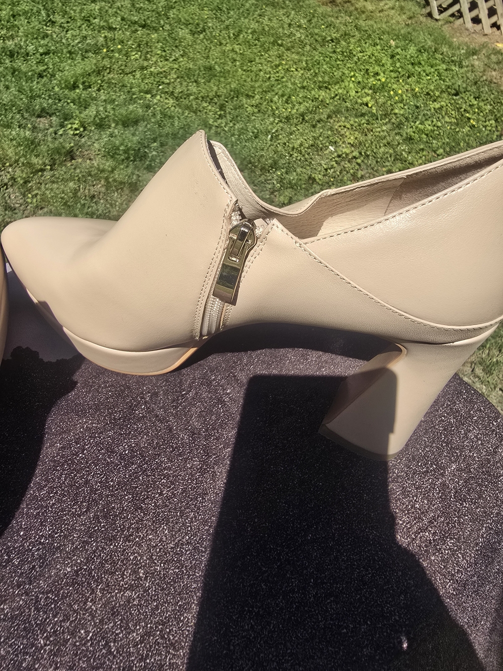 Pointed-Toe Block Heel Ankle Boot in Beige - Picture 3 of 5
